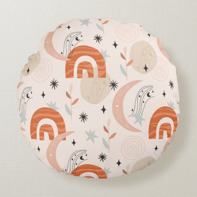 Boho regenboog abstracte lijn maansterren rond kussen (Voorkant)