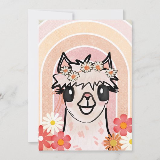 Boho Regenboog Alpaca Verjaardag Kaart (Voorkant)