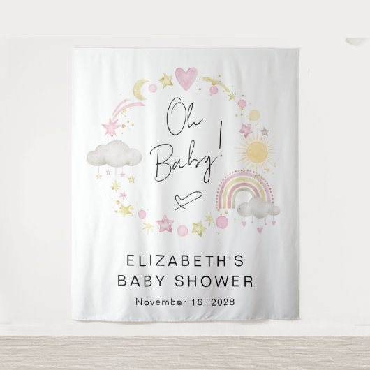 Boho regenboog baby douche welkom achtergrond wandkleed (Voorkant)