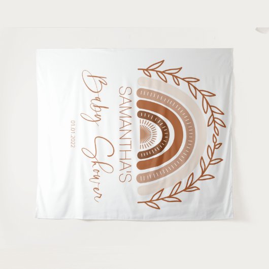 Boho Regenboog Baby Shower Achtergrond, Terracotta Wandkleed (Voorkant (horizontaal))