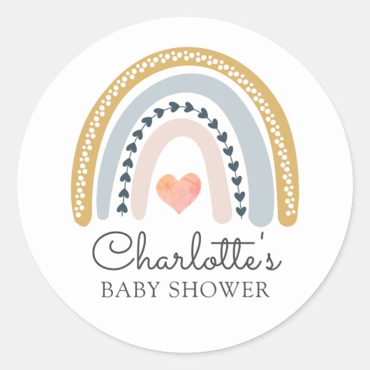 Boho Regenboog Baby Shower Ronde Sticker (Voorkant)