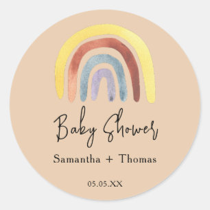 Boho regenboog baby shower ronde sticker