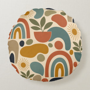 Boho Regenboog & Botanisch Naadloos Patroon Rond Kussen