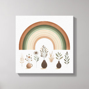 Boho Regenboog en Aardse Botanische Elementen Canvas Afdruk