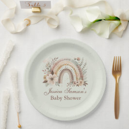 Boho Regenboog en Bloemen Baby shower Papier Bord