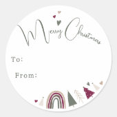 Boho Regenboog en Harten Vrolijk Kerstfeest Ronde Sticker (Voorkant)