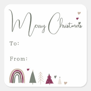 Boho Regenboog en Harten Vrolijk Kerstfeest Vierkante Sticker