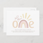 Boho Regenboog en Zonneschijn 1e Verjaardagsuitnod Briefkaart (Voorkant / Achterkant)