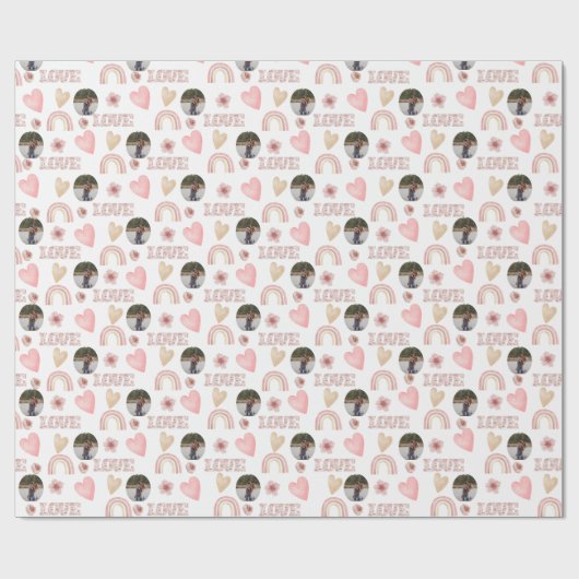 Boho Regenboog Foto Inpakpapier met Liefde (Vlak)