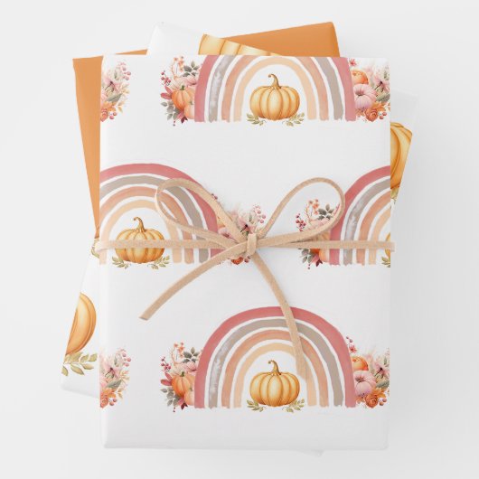Boho regenboog Herfst pompoen Baby shower Inpakpapier Vel (In situ)