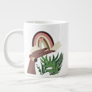 Boho Regenboog in Hand van Vrouw met Groene Plante Extra Grote Beker