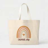 Boho Regenboog “Kies voor vreugde” Jumbo boodschap Grote Tote Bag (Voorkant)