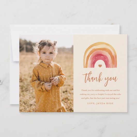 Boho Regenboog Kinderen Foto Verjaardag Bedankkaart (Voorkant)