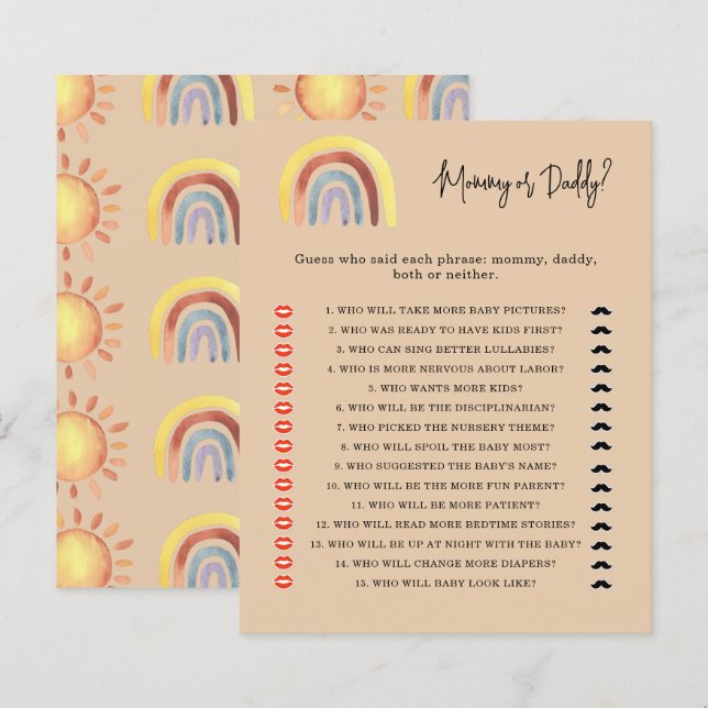Boho Regenboog mama of papa baby shower spel (Voorkant / Achterkant)