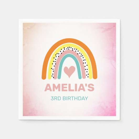 Boho Regenboog Meisjes 3e Verjaardagsfeest Servet (Voorkant)