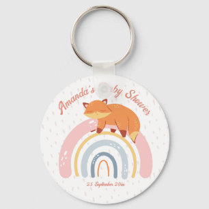 Boho-regenboog met slaapvos-baby shower sleutelhanger