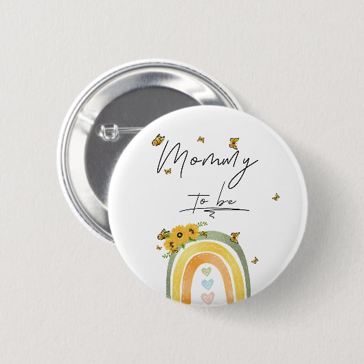Boho Regenboog met Zonnebloemen Mama-to-be Button (Voorkant /achterkant)