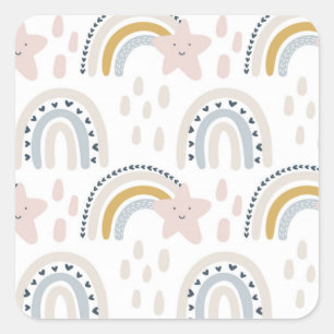 Boho Regenboog Ontwerp Neutrale Kleuren Vierkante Sticker