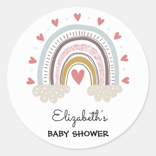 Boho Regenboog Op Maat Gemaakte Baby Shower Sticke Ronde Sticker (Voorkant)