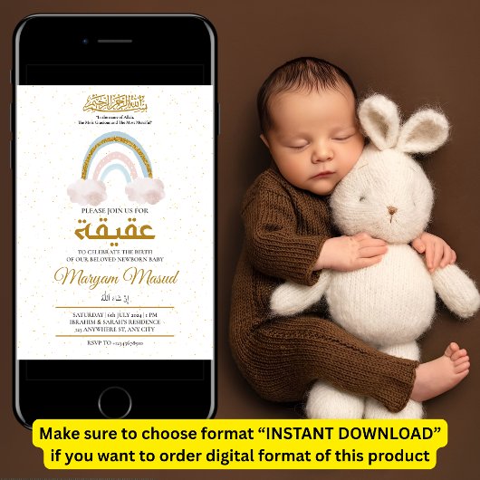 Boho regenboog pasgeboren baby meisje Aqiqah mosli Kaart
