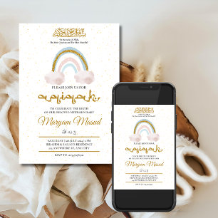 Boho regenboog pasgeboren baby meisje Aqiqah mosli Kaart