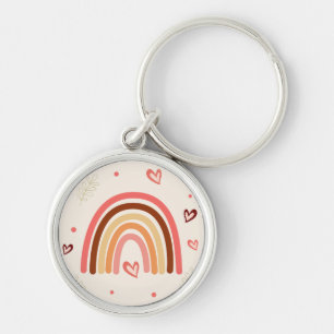 Boho Regenboog Polka Dots en Harts Neutrale Kleur Sleutelhanger