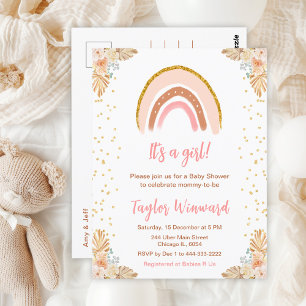 Boho Regenboog Roze Baby Shower Briefkaart
