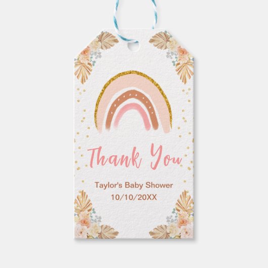 Boho regenboog roze Baby shower dank u Cadeaulabel (Voorkant)