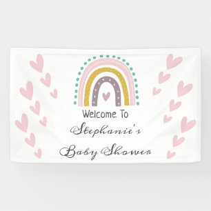 Boho Regenboog Roze Harten Paars Teal Baby Shower Spandoek