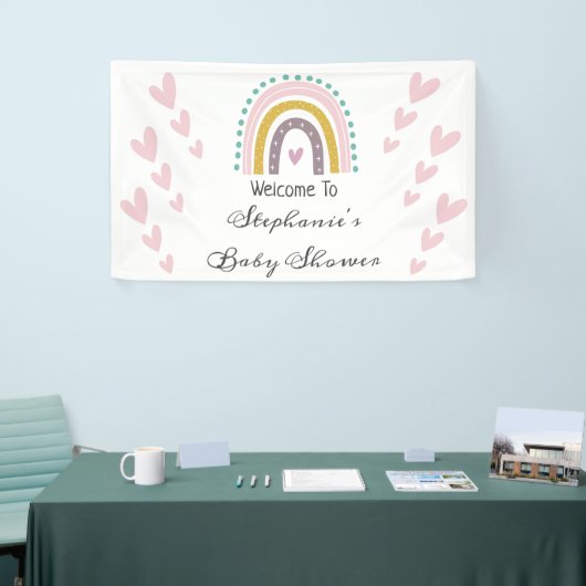 Boho regenboog roze harten Paarse Blauwgroen Baby Spandoek (Beurs)
