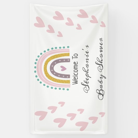 Boho regenboog roze harten Paarse Blauwgroen Baby Spandoek (Verticaal)