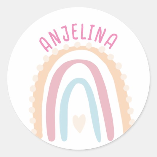 Boho regenboog roze kinder naam sticker (Voorkant)