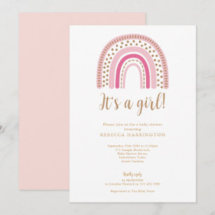 Boho regenboog roze meisje Baby shower Kaart