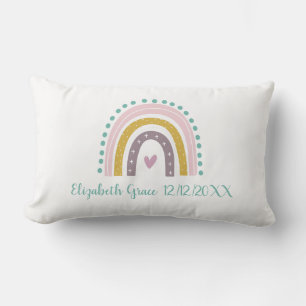 Boho Regenboog Roze Turkoois Gouden Hartjes Geboor Kussen
