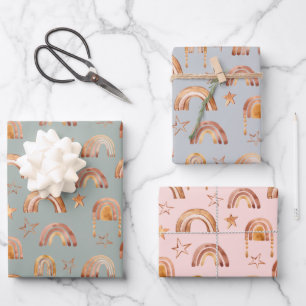 Boho Regenboog Sterren Baby Shower Blauw Roze Groe Inpakpapier Vel