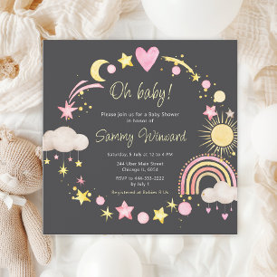 Boho Regenboog Wolken Roze Baby Shower Kaart