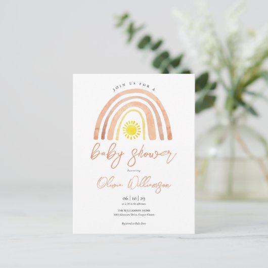 Boho Regenboog Zon Baby Shower Uitnodigingskaart Briefkaart (Staand voorkant)