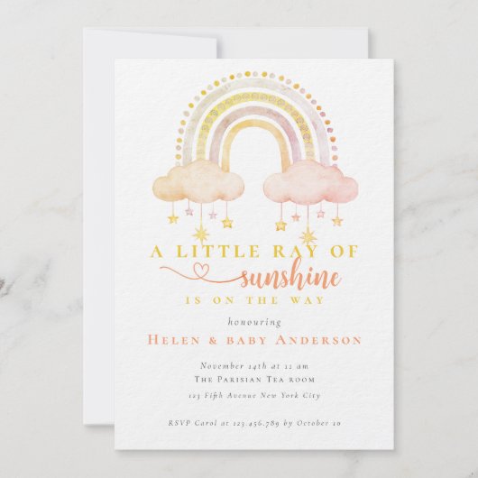 Boho regenboog zonneschijn roze meisje Baby shower Kaart (Voorkant)