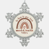 Boho-regenboogmentale gezondheid tin sneeuwvlok ornament (Voorkant)