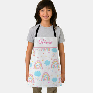 Boho regenboogpatroon met wolken pastel Meisjes Schort