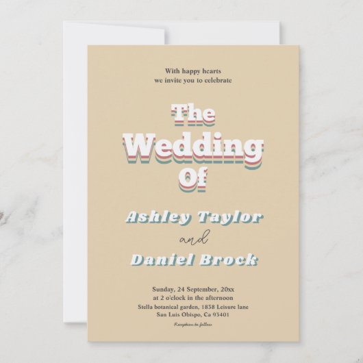 Boho Retro 70s Groovy Modern Huwelijk Kaart (Voorkant)