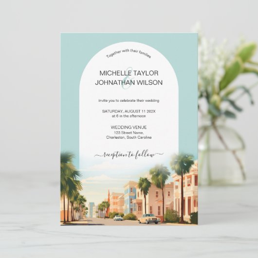 Boho  Retro Bestemming Bruiloft Charleston Kaart (Staand voorkant)