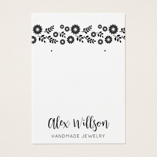 Boho Retro Black Daisy Floral Jewelry Display Card (Devant)