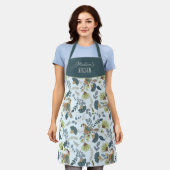 Boho Retro Bloem en Vogels Patroon Naam Schort (Gedragen)