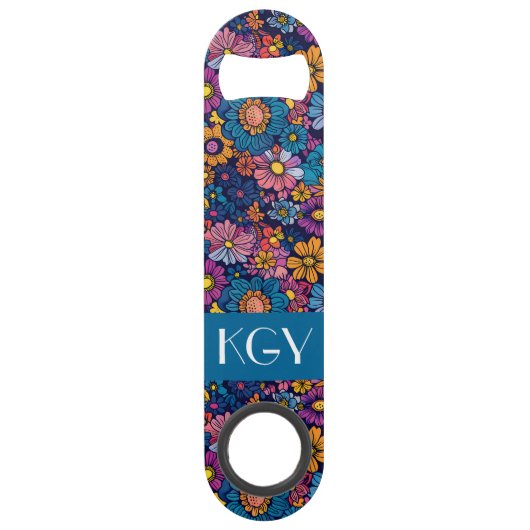 Boho Retro Bloembloem 70s Monogram Speed Flessenopener (Voorkant)