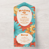 Boho Retro Bloemen Bruiloft All In One Uitnodiging (Binnen)
