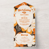 Boho Retro Bloemen Bruiloft All In One Uitnodiging (Binnen)