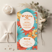 Boho Retro Bloemen Bruiloft All In One Uitnodiging