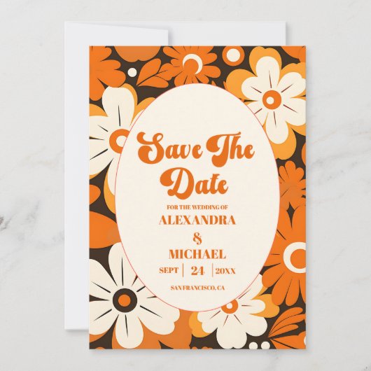 Boho Retro Bloemen Bruiloft Save The Date (Voorkant)