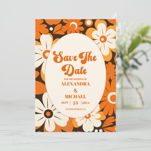 Boho Retro Bloemen Bruiloft Save The Date (Staand voorkant)